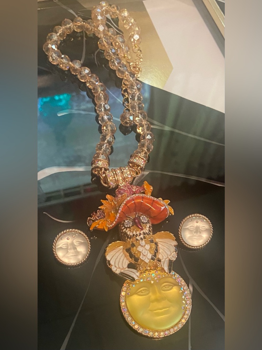Kirks Folly Moon & Owl Magnetic Pendant/Necklace & Moon Earrings